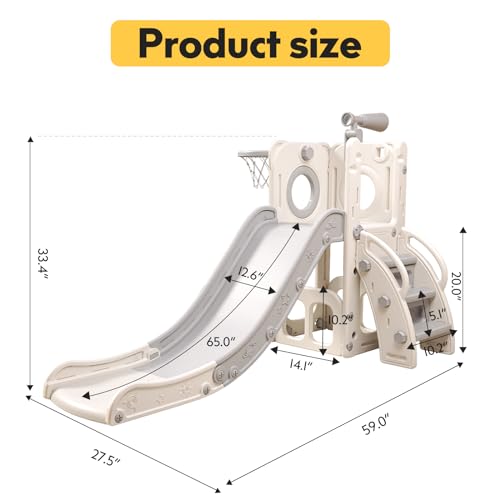 6 in 1 Toddler Playset with Slide,Toddler Slide,Slide for Kids with Basketball Hoop,Ball,Ring Toss,Kids Slide Toddler Playground Toddler Slide Indoor Outdoor Toys