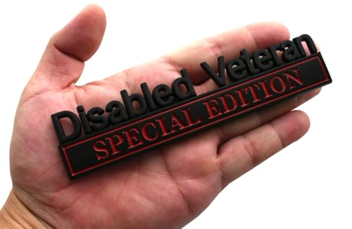 Image of 2pcs Disabled Veteran Special Edition Emblem Car Decal, Warrior Soldier 3D Sticker, Disabled Veteran Special Edition Letters Car Badges, Accessories (Black Red)