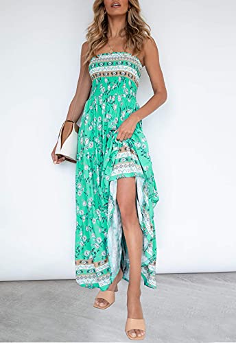 Image of ZESICA Women's Summer Boho Strapless Maxi Dress 2026 Casual Off Shoulder Smocked Flowy A Line Beach Holiday Long Dresses