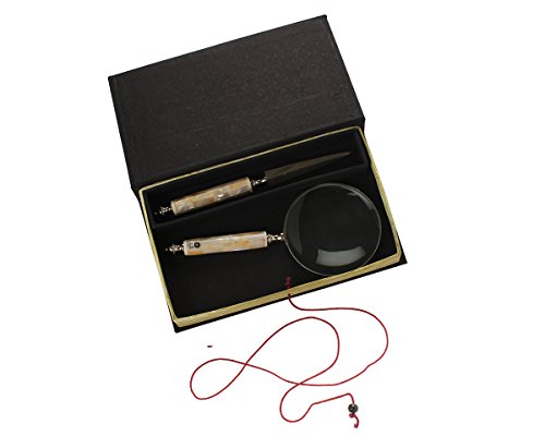 Store Indya Handheld Vintage Handcrafted With Combination Of Mango Wood Pearl Magnifier And Letter Opener Set With Book Shaped Gift Box (Mother Of Pearl Collection) - Round Handle #TOP6