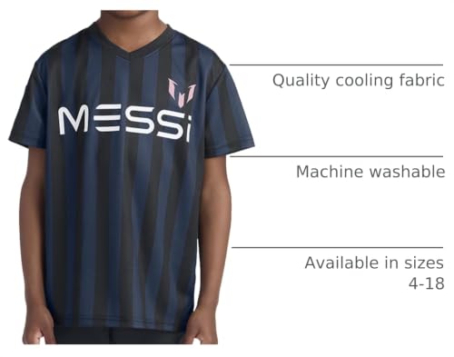 Image of Messi Boys' Lifestyle Short Sleeve Top, Loose-fit V-Neck Shirt with Logo, Comfortable