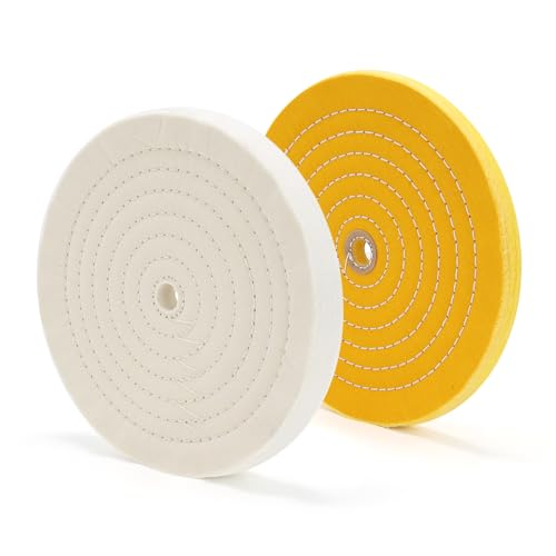 Image of SCOTTCHEN 10 inch Buffing Polishing Wheel for Bench Grinder Buffing Wheel White (70 Ply) & Yellow (42 Ply) for Buffer Polisher with 3 /4 inch Arbor Hole-2 PCS