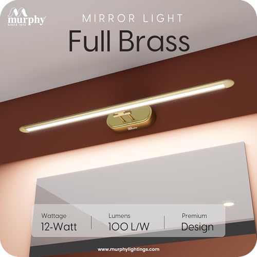 Image of Murphy 12W Colour Changing 3in1 Brass Finish LED Mirror Light (Cool White, Warm White, Neutral White) | Adjustable Angle | Modern Vanity /Dressing /Bathroom Wall Light-Pack of 1