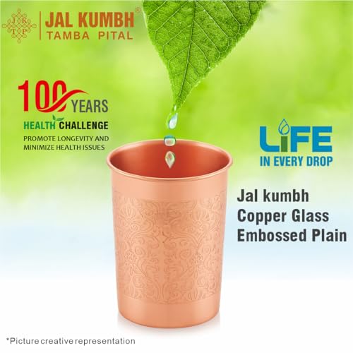 Image of Pure Copper Glasses Embossed Water Glass Pure Tamba Glass for Drinking & Serving Water Tumbler-285 ML