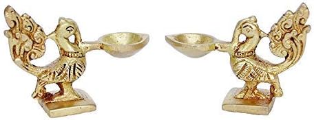 phareLamp Presents Aakrati Charming Pair of Brass Bird Oil Lamp Beautiful Metal Diya Showpiece for Temple/Festive Decoration/Table Decor | Yellow #A144