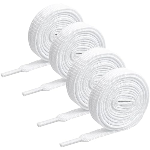 flintronic 2 Pares Cordones Planos, 120CM, Cordones Elásticos de Primera Calidad, Cordones Planos Resistentes a Desgarros, Cordones Zapatillas para Calzado Deportivo/Correr/Lona/Informales-Blanco