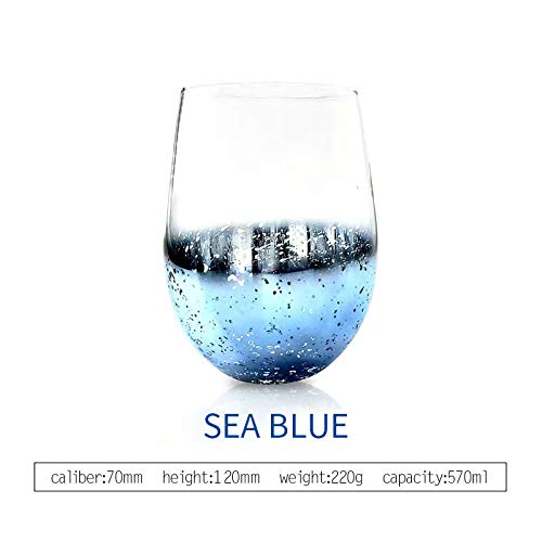 NING GANG Unique Fairy Crystal Clear Color Starry Sky Without Handle Tumbler for Water Juice Beer Party Gift Idea for Women stemless Gin Glass (Blue)