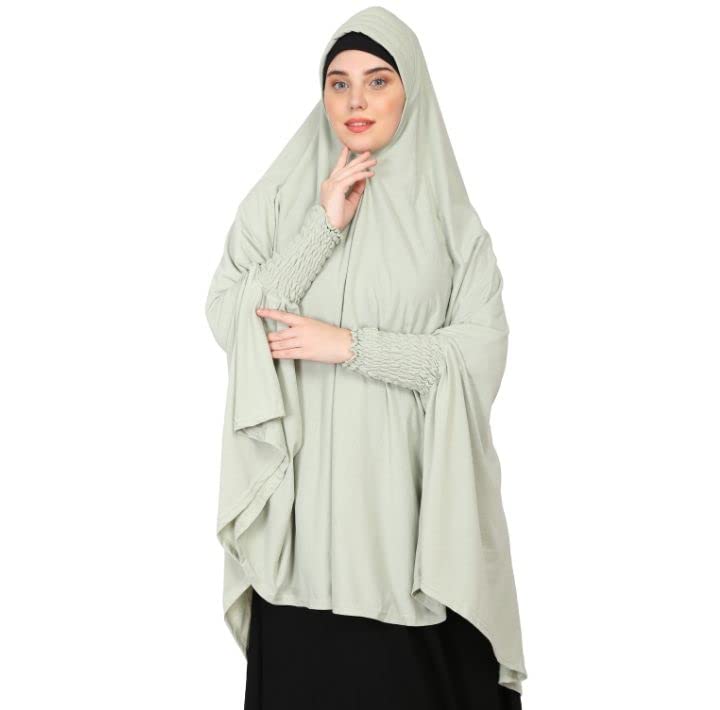 Image of NAZNEEN Women's Full Coverage Khimar Hijab with Sleeves and Under Cap |Solid Pattern Cotton Set for Hajj, Umrah, and Prayer| Comfortable One-Size Head CoveR