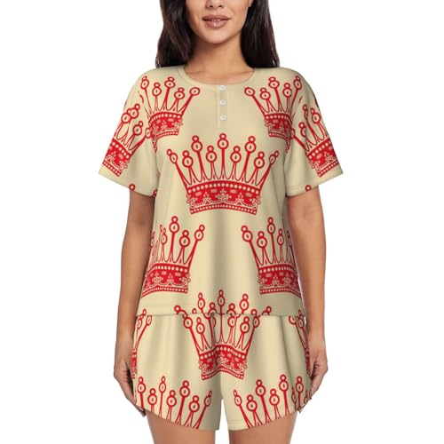Pyjama 2 pièces couronne rouge en coton doux et décontracté pour femme