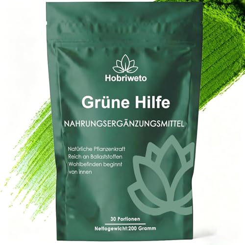 Grüne Entgiftungspulver 200g Superfood Green Pulver Helfer Pflanzenpulver mit Matcha Gerstengras Spirulina & Heidelbeere Reich an Makro- & Mikronährstoffen sowie Ballaststoffen