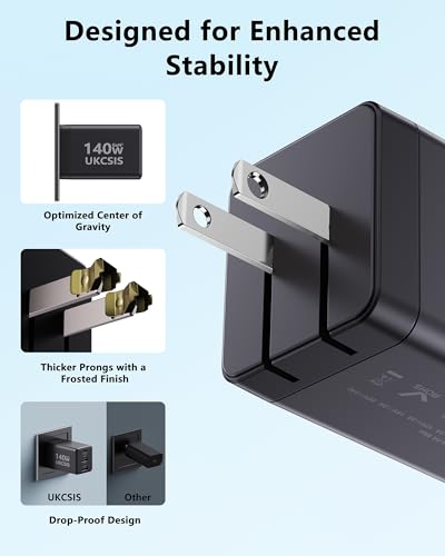Image of 140W USB C Charger Block, Foldable 3-Port Multi-Device Fast Charger USB C Power Adapter for MacBook pro /Air, Dell, Samsung Galaxy, iPad Pro, and More (Black)