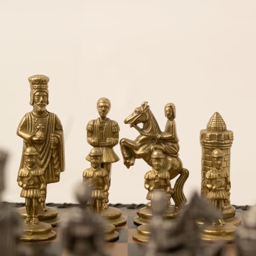 Jeu d'échecs médiéval Camelot en métal, échiquier bois, dames et backgammon - 5