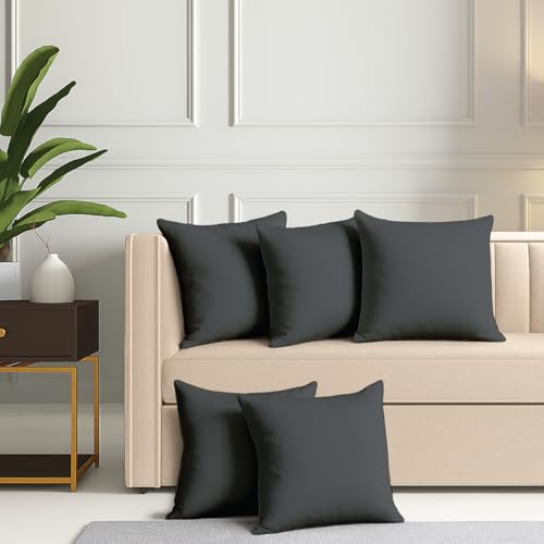 Image of Zinnia Soft Microfiber Cushions for Sofa & Living Room | Iron Gate, 15 x 15 Inches | Soft & Comfortable Cushion for Home & Daily Use | Pack of 5