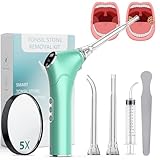 Electronic Vacuum Tonsil Stone Remover - Tonsil Stone Removal Kit with Built-in LED Light & 3 Suction Mode - Fight Bad Breath Oral Irrigator & 5X Magnifying Mirror for Tonsil Stone Removal (Green-01)
