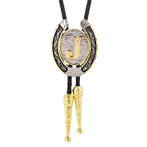 Huabola Calyn Bolo Tie For Men- Golden Initial Letter Abcdmjr To Z Western Cowboy Bolo Tie For Women (J) #TOP1