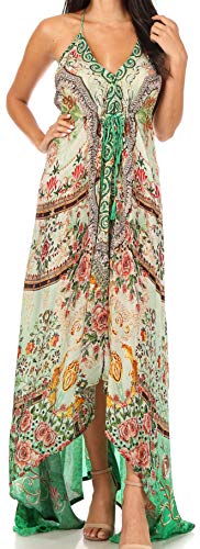 Image of Sakkas Lizi Womens Maxi High-Low Halter Handkerchief Long Dress Beach Party
