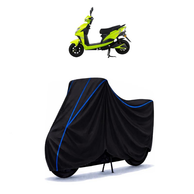 Image of Scooty Cover Water Resistant for Techo Neo BS6 | Universal Scooter & Bike Cover | Heavy Duty UV Dust, Rain & Scratch Protection | Elastic Fit All Weather Indoor Outdoor | Black with Blue Piping