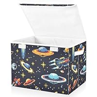 Mnsruu Storage Boxes with Lids, Ufo Aliens Spaceships Large Storage Basket Organizer Shelves Cube Bin Toy Clothes Underbed