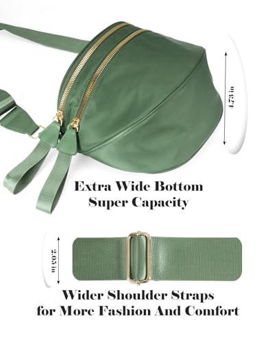 Image of Pure Colour Crossbody Bag Bum Bag for Women,Spacious Purse Fanny Packs Belt Bag,Oversized Bum Bag (Colour Bum Bag-Bean Green)