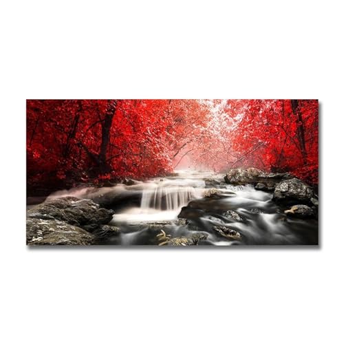 Impression sur toile cascade et feuille d'érable rouge 40x80 cm pour salon - 2