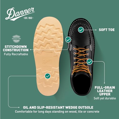 Danner 6” Bull Run Moc Toe Work Boots for Men - Oiled Full-Grain Leather Upper with Non Slip Wedge Outsole and 3-Density Cushion Footbed, EH Resistant4