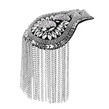 TiaoBug 2Pcs Adultos Charreteras Divisa Hombro con Flecos para Vestido Chaqueta Tejana Galón Punk Vintage Epaulet Hombreras de Pines Broches Joyería de Fiesta Boda Plateado One_Size