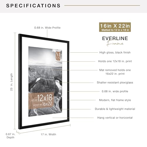 Image of MCS Everline Poster Frame, 16x22 Matted to 12x18, Black