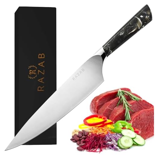 Razab Japanese Chef Knife - 8 Inch Professional Kitchen Knife - High Carbon Stainless Steel Ultra Sharp Chef's Knife - For Cutting, Slicing, Chopping, Dicing