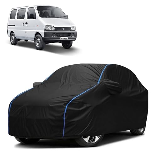 Image of Kerwa Car Body Cover Waterproof Compatible with Maruti Suzuki Eeco | Scratch Proof, Anti-Dust, UV Protection | Windproof Buckle Strap | Fitted Bottom Elastic | Side Mirror Pockets-Black