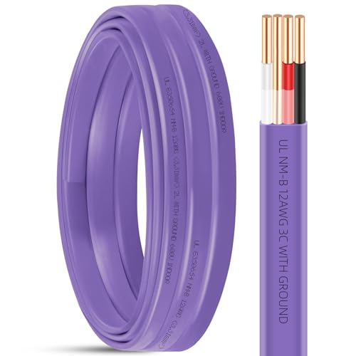 NM-B 12/3 Wire with Ground 15ft 12 AWG Solid Copper Wire 12 Gauge 3 Conductor with Ground 12/3 NM-B Nonmetallic Sheathed Cable Residential Indoor Electrical Wiring for Branch Circuit Switches Outlets