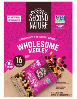 Second Nature Trail Mix, Wholesome Medley, Includes 16 individual units – ideal for families, or offices (1,5oz x16 ct)