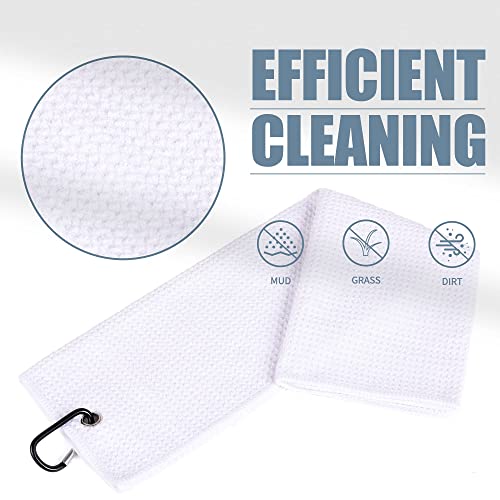 Mile High Life Tri-Fold Golf Towel | Premium Microfiber Fabric | Waffle Pattern | Heavy Duty Carabiner Clip (White) #TOP3