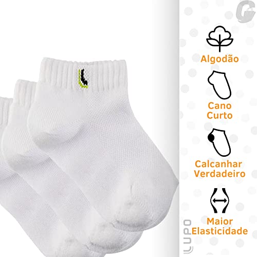 Kit 09 Pares Meia Cano Curto Infantil Lupo Algodão Crianças Unissex | 9 Brancas | 24-29 | 02725-089_