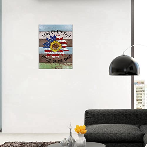 American Flag Sunflower Canvas Wall Art Inspirational Brave Quotes Wooden Grain Canvas Print For Nursery Kids Boys Room Wall Art Framed (Sunflower Wooden, 12X16Inch) #TOP2