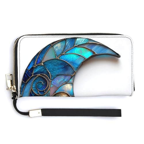 Crescent Moon PU Leather Clutch Long Bifold Wallet, Coin Purse Credit Pass Case, Durable Card-Holder Money Storage for Women Men