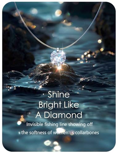 Teardrop 925 Silver CZ Floating Pendant Necklace 16 Inch Invisible Chain, Diamond Like Sparkle, Jewelry Gifts for Women Anniversary Birthday