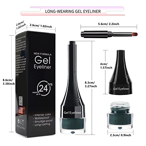 Lsxia 2-In-1 Gel Eyeliner Set, Tattoo Eyeliner Waterproof Smudge Proof Eyeliner Gel Eye-Liner Pot Cream Eyeliner Tool With Gel Liner Brush, High Pigment Eye Makeup Gel Eye-Liners For Women (Green) #TOP1