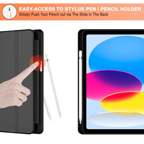 Image of CEDO Tri-Fold for iPad 10 (10th Gen) / iPad 11 (11th Gen) A16 2025 10.9 in Smart Case Flip Cover with Multi Viewing Angles Stand | Pencil Holder | Heat Dissipation | TPU Backcover (Black)