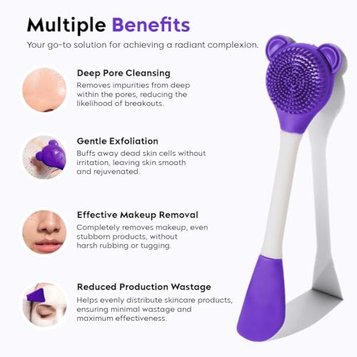 Image of Gleva Double-Headed Facial Massage Brush, Deep Pore Cleansing, Skin Exfoliator Brush, Face Mask Mud & Clay Applicator,Lips Face Cleansing, Cosmetic Tools (Purple),Silicone Facial Brush