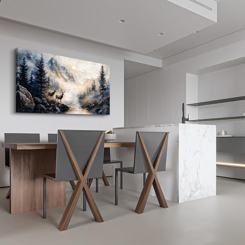 ERQINHUA Canvas Wall Art For Bedroom Large Wall Decor For Living Room Modern Office Decorations Abstract Ink Painting Elk Forest landscape Wall Pictures Artworks Ready To Hang Home Decor 20"X40"