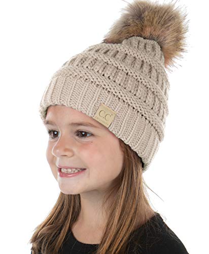 Funky Junque Exclusives Beanie Child Toddler Warm Winter Kids Skull Cap Pom Pom Hat