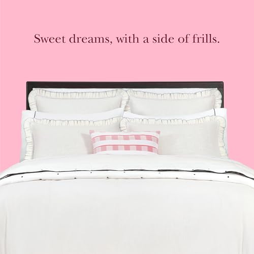 Image of kate spade new york Cotton Ruffle Euro Sham, 26 inch x 26 inch Spring Pillow Cover, Single 100% Cotton Linen-Like Cover, Machine Washable, White - Glacier Gray
