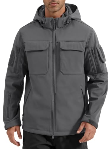 Image of FREE SOLDIER Men's Waterproof Softshell Jacket Fleece Lined Outdoor Jacket Tactical Military Hoodie Windbreaker