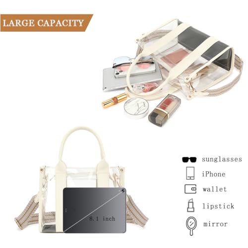 Image of LOXOMU Clear Tote Bag Stadium Approved Crossbody Clear Bag for Stadium Events Plastic Purse Handbag for Women