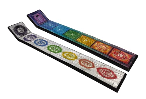 SusggO Pack 2 Piezas Quemador de Incienso Madera – Incensario Portatil – Porta Incienso Varilla Recogedor – Soporte Incienso - Incensario Madera – Meditacion Yoga Aromaterapia Ambientador (Chakras)