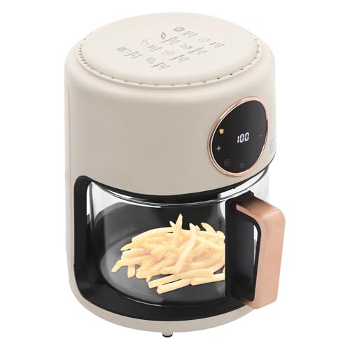 Air Fryer, 360° Viewable small Airy Fryer with Stainless Steel Grill, Touchscreen Display, Adjustable Temp & Timer, 98% Less Oil, Fast Crispy Cooking, White