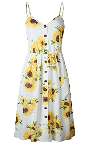image for Angashion Women's Dresses-Summer Floral Bohemian Spaghetti Strap Butto