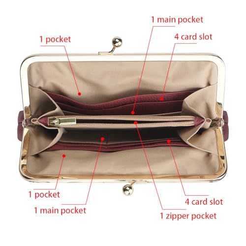 RFID Kiss Lock Wallet, Solid Color Multi-card Slots Card Holder, Genuine Leather Clutch Purses for Women 1468 (Pink)4