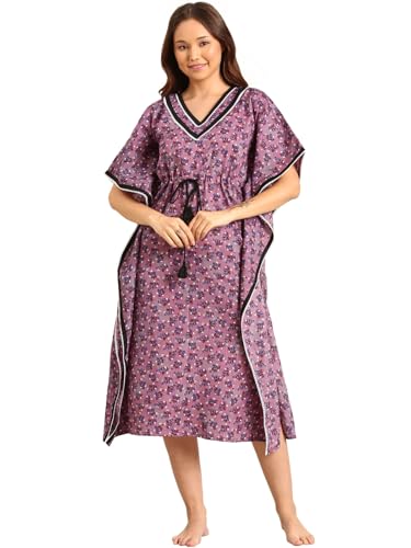 Image of Rupa Jon Aishwarya Women Full Length Printed Kaftan Nighty in Premium Cotton Blend Fabric, Night Dress, Maxi Nighty for Comfortable Everyday Wear