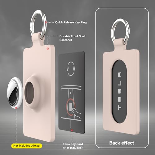 Image of Card Holder for Tesla Keycard with AirTag Slot, Soft Silicone Key Card Protective Case Cover for Tesla Model 3 Y S X Cybertruck, Key Holder with Keychain Key Rings - 1 Pack,Light Pink